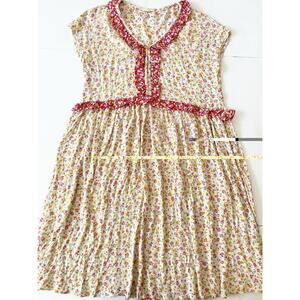 Easel Boho Relaxed Midi Dress L Floral Ruffled Neckline Beach Cottagecore